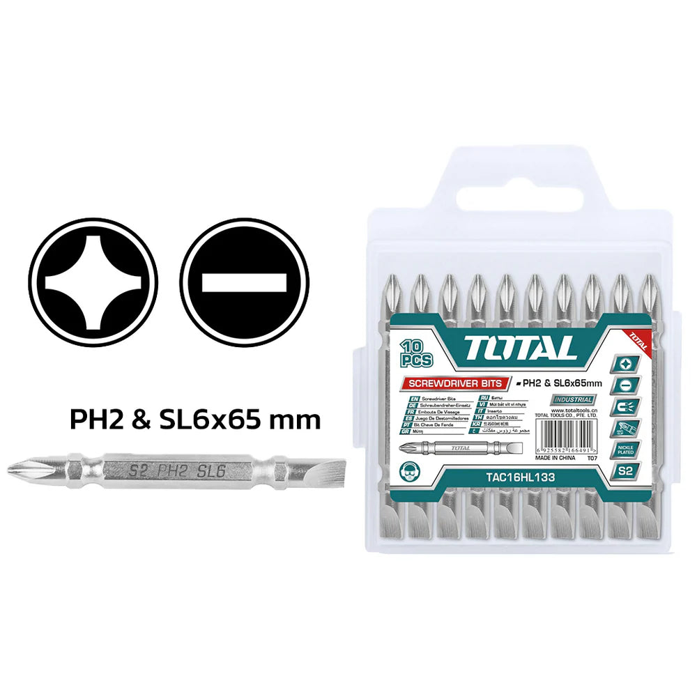 TOTAL TAC16HL133 10 Pc PH2+SL6.0 Double End Screwdriver Bits Total